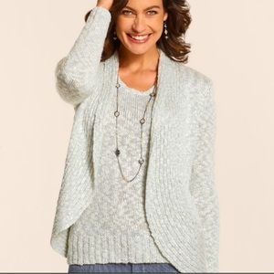 Chicos Silver Metallic Knit Long Sleeve Holiday Sweater Jacket Cardigan- Size 4